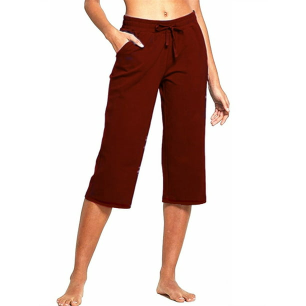 NGMQ Wide Leg Casual Pants Women Solid Elastic Waist Capris - Walmart.com