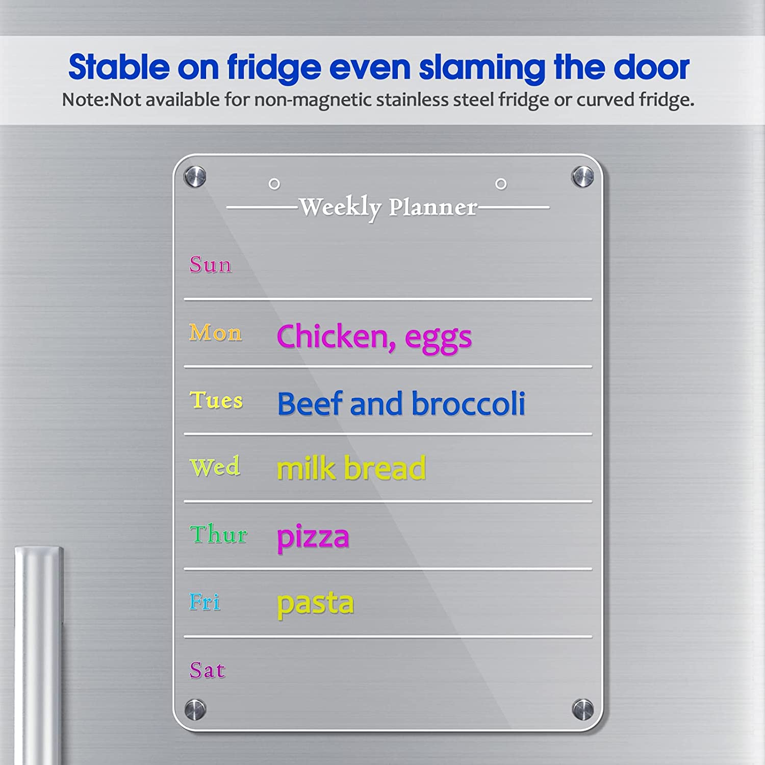 Weekly Planner Acrylic Magnetic Dry Erase Board, Adhesive Board with 6 Pens