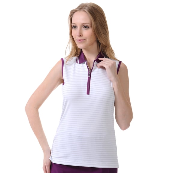 Monterey Club Women's Metallic Stripe Contrast Sleeveless Golf Polo Shirt #2255