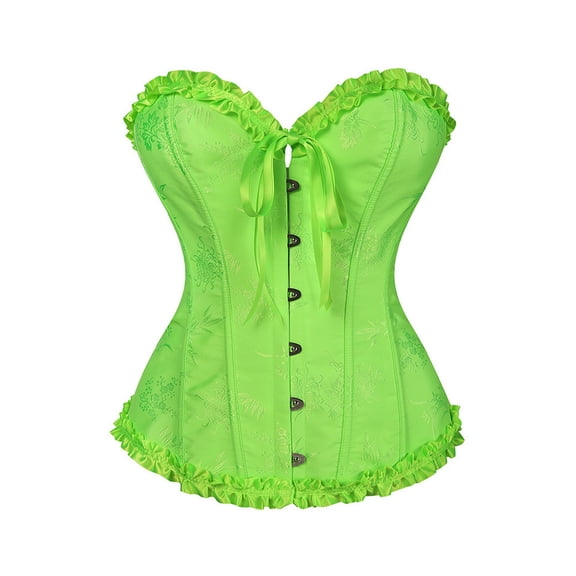 SRZYMJ Womens Lace Up Corset Boned Floral Overbust Bustier Bodyshaper Top