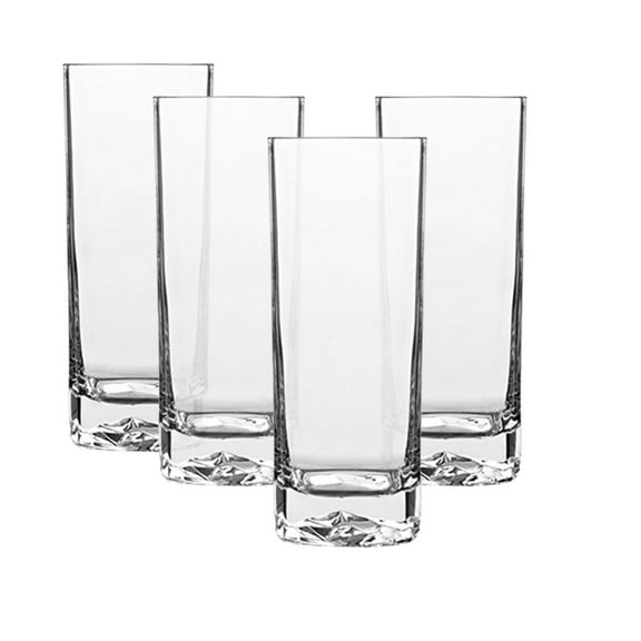 Luigi Bormioli On The Rocks Highball Glasses, Set of 4 - 15 Oz. Thick Base Drink Tumblers with Optical Rock-Like Bottom - Lead-Free SON.hyx Crystal, Dishwasher Safe, Made in Italy, Elegant Barware