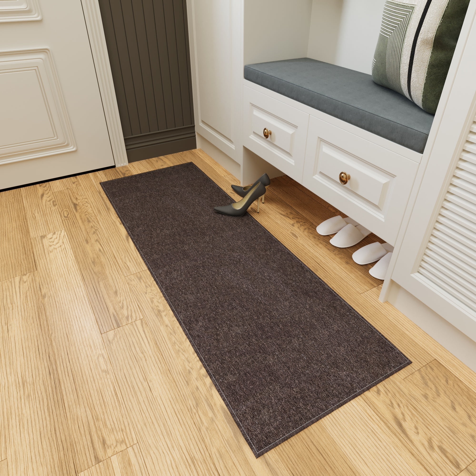 Ottomanson Non-Slip Hallway Runner Rug 20" x 59" Stain-Resistant Low Pile Carpet for Kitchen, Brown