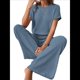 thumbnail image 3 of Traje Informal de Dos Piezas para Mujer, para Viajes y Vacaciones de Verano, con Corta y Pantalones Anchos. Azul Oscuro L, 3 of 7