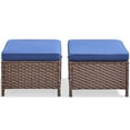 thumbnail image 2 of PARKWELL Outdoor Patio Ottoman Set of 2,All Weather Rattan Wicker Footstool Footrest Seat with No-Slip Cushions for Porch Balcony Backyard,Brown/Blue, 2 of 8
