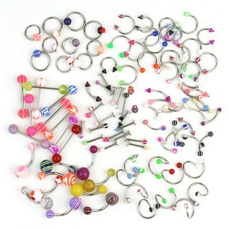 A Set of 100pcs Assorted Acrylic Tongue Lip Labret Navel Belly Eyebrow Rings Bars Barbell Body Piercing Jewelry (Random (Best Navel Rings For Sensitive Skin)