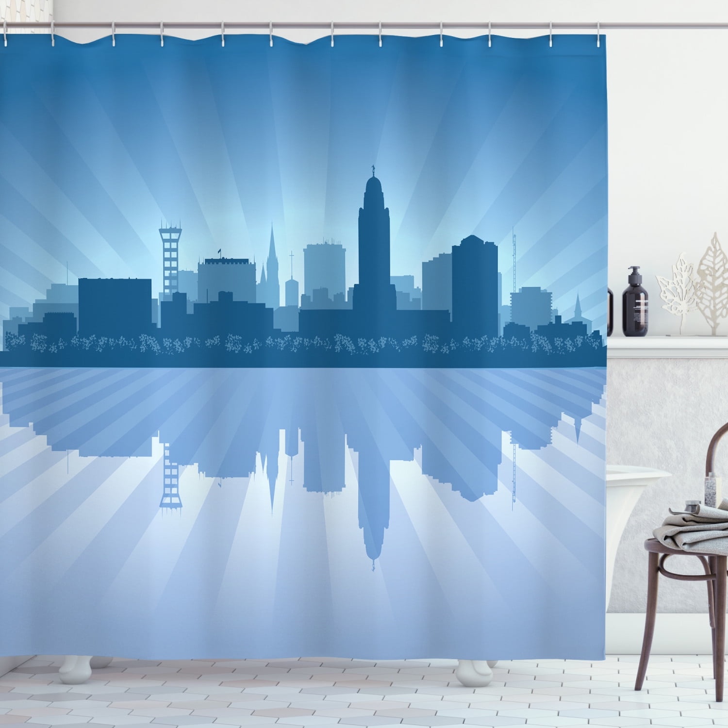 City Skyline Design 70" x 72" NEW Metropolis CityScape Peva Shower Curtain 