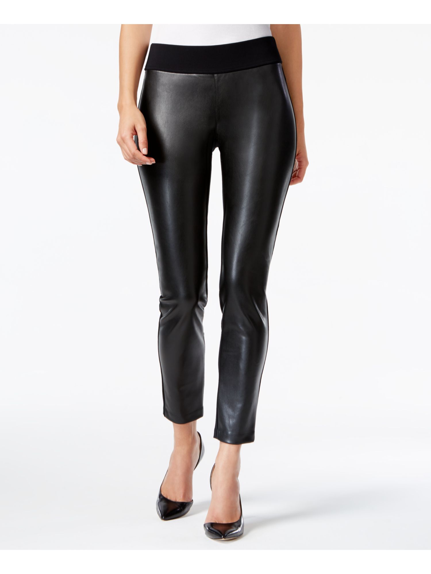 ALFANI Womens Black Faux Leather Skinny 