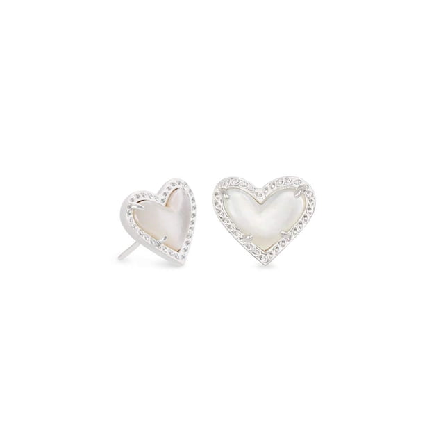 Aretes Kendra Scott Ari Corazón en Plata Rodinada con Nácar Marfil
