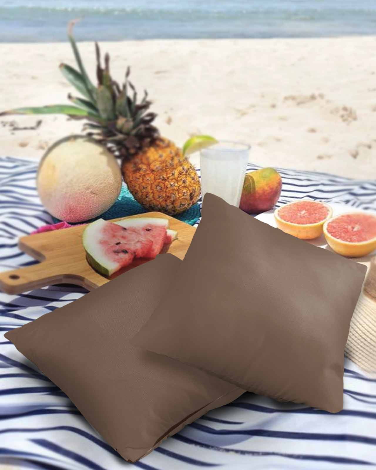 Outdoor Waterproof Throw Pillow Covers Set of 2 Solid Color Decorative Pillowcases Square Outdoor Pillows Cushion Case 18x18 Inch Brown Patio Pillows for Couch Sofa Bed Garden