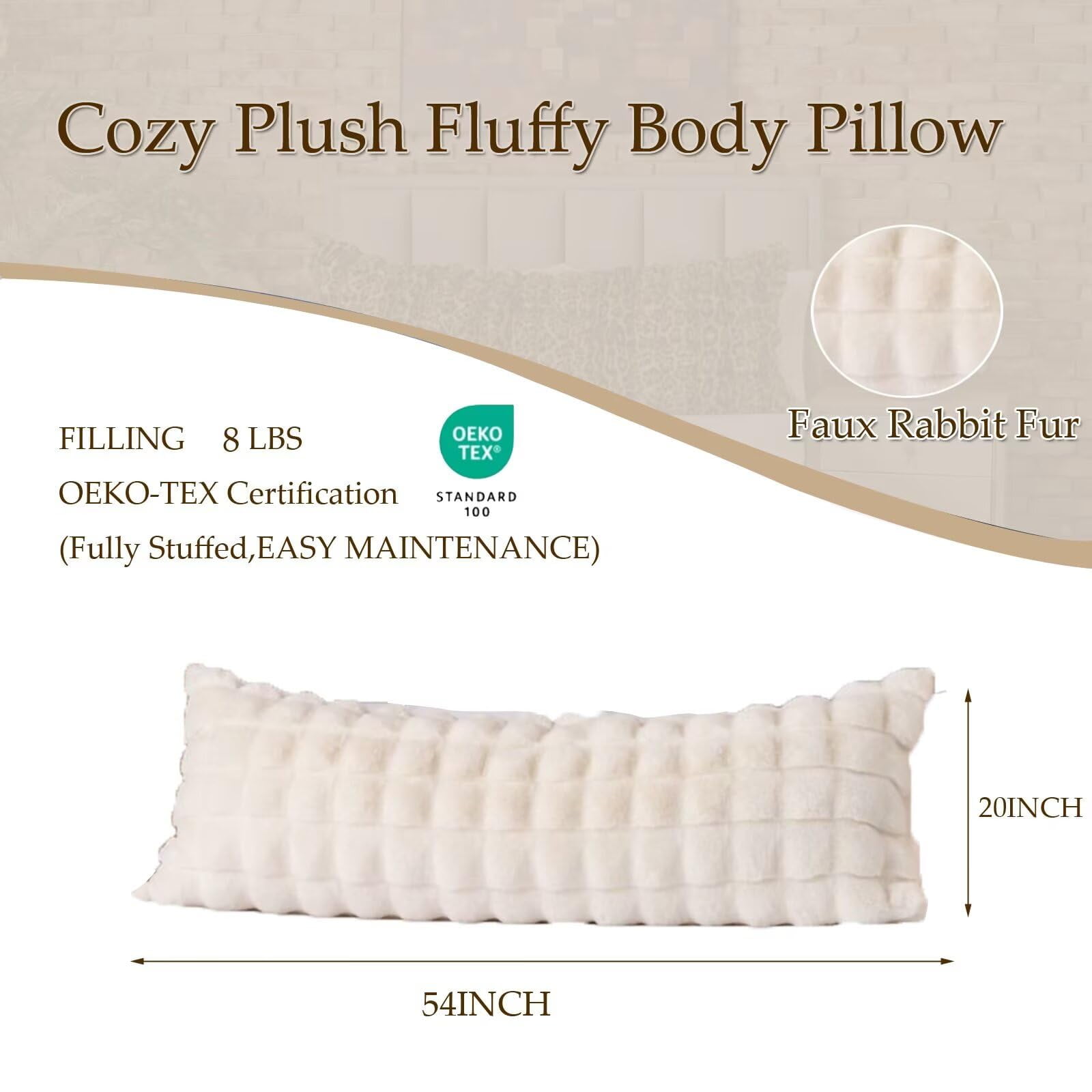 Luxury Shaggy Faux Fur Body Pillow,Fluffy Bed Pillow with Zipper Closure,Soft Decorative Plush Full Long Pillows,Fuzzy Hug Pillow for Living Room Side Sleeper & Pregnancy 20"x54" Sage Green Grid Prin