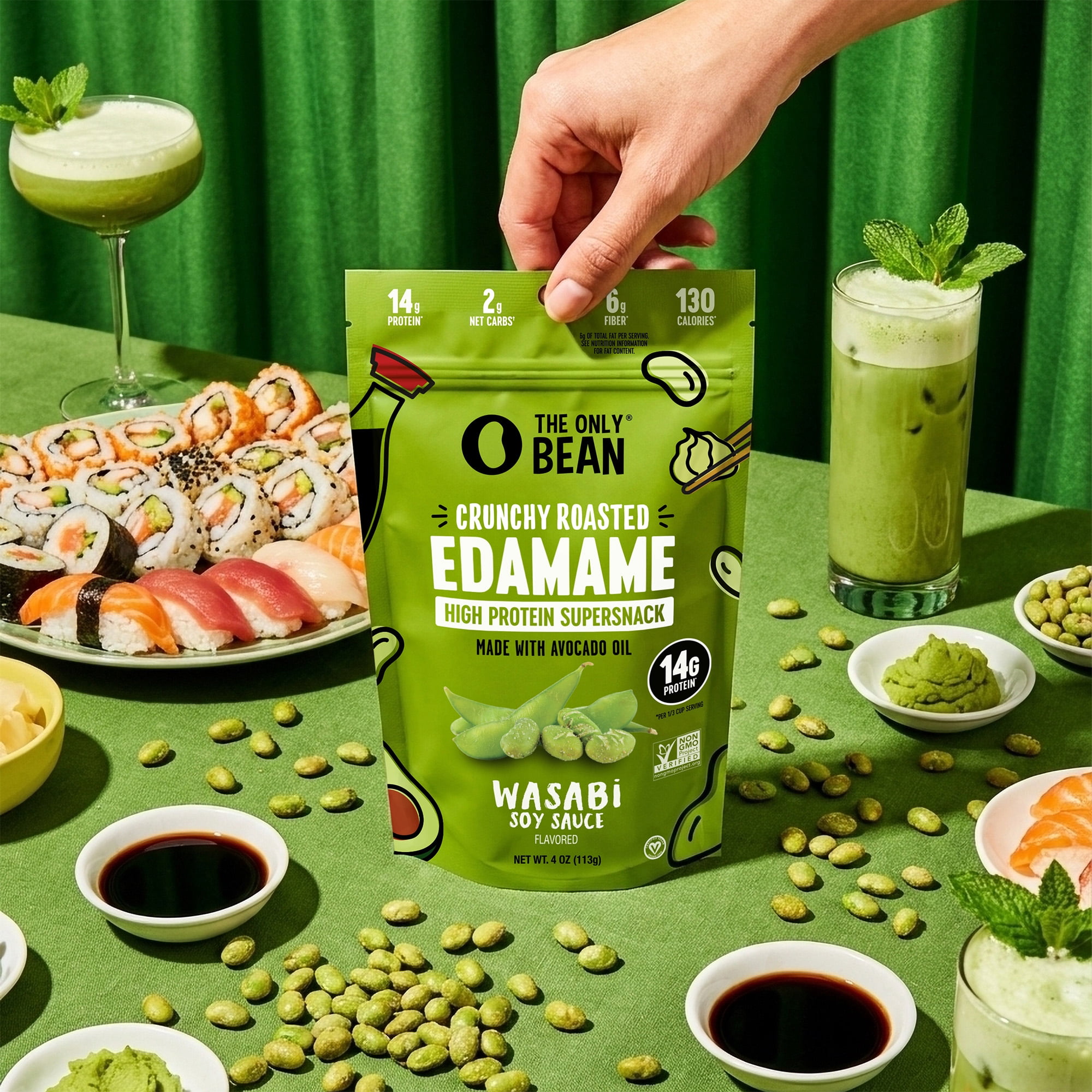 The Only Bean Edamame Beans Snack, Wasabi Soy, Crunchy, Low Carb
