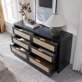 thumbnail image 2 of SICOTAS 56.85" 6 Drawer Tall Dressers,Rattan Dresser with Large Storage Space Boho Dressers & Chests of Drawer Wooden Dressers for Bedroom,Black Oak, 2 of 9