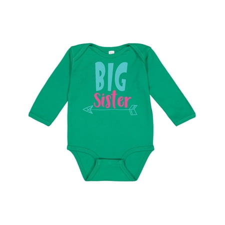 

Inktastic Big Sister Older Sister Arrow - Blue Pink Gift Baby Girl Long Sleeve Bodysuit