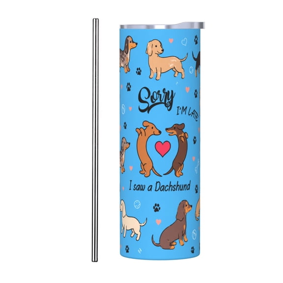 20oz Dachshund Dog Tumbler with Handle and Straw Insulated Insulated Car Cup Funny Dog Lover Gift with Stainless Steel Straw