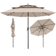 thumbnail image 1 of Gymax 10 FT Solar Patio Umbrella w/ 32 LED Lights 3-Tier Vented Top Tilt Adjustment Beige, 1 of 10