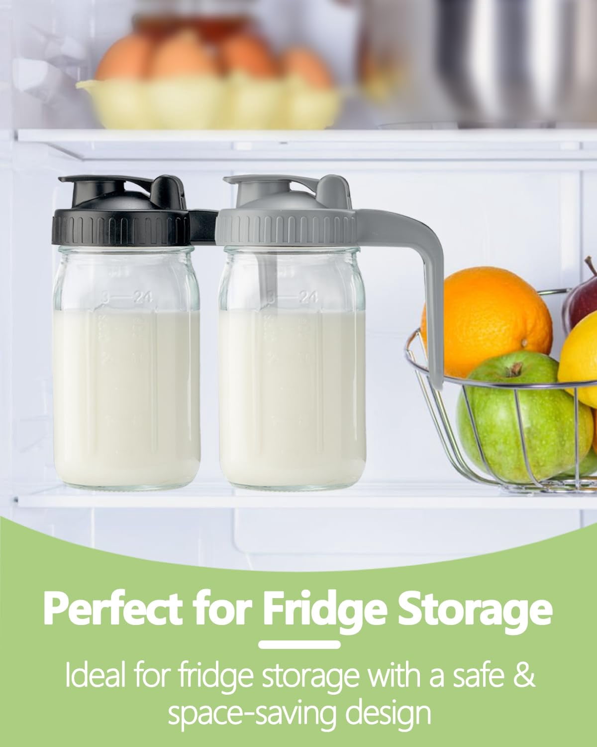 2 Pack 32oz Glass Pitcher With Lid & V-shaped Pour Spout - 1 Quart Breastmilk Double Leak Proof  Creamer Container For Sun Tea Juice Cold Brew Coffee Storage