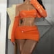 thumbnail image 4 of Blusas De Punto Minifaldas Trajes de ganchillo de 2 piezas para damas, cuello redondo, ombligo expuesto, atuendo diario (naranja M) Cgtredaw Para estrenar, 4 of 5