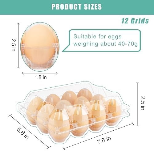 100 Packs Egg Cartons Cheap Bulk，Plastic for 12 Eggs, Clear Egg Cartons 3 * 4 Grids，Perfect for Refrigerator Chicken Farm Markets Commercial Business Market Display