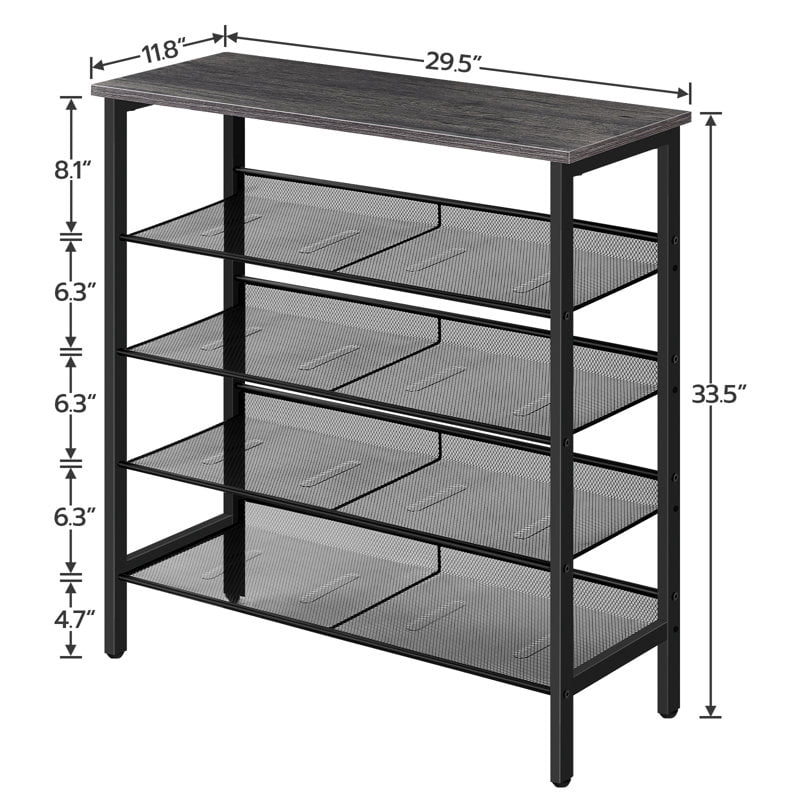 HOOBRO 5-Tier Shoe Rack Storage with Adjustable Shelf for 16 Pairs Shoes Entryway Hallway Charcoal Gray BC01XJ01