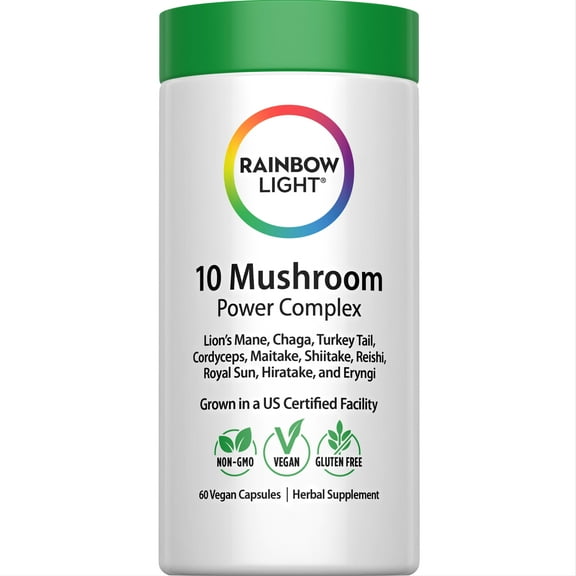Mushroom Complex Supplement | Made with 10 Potent Mushrooms | 60 Vegan Capsules | by Rainbow Light