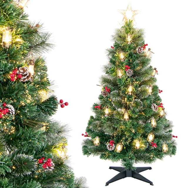 Costway 5 FT Christmas Tree Artificial Xmas Tree with 8 Lighting Modes 49 Warm LED Lights