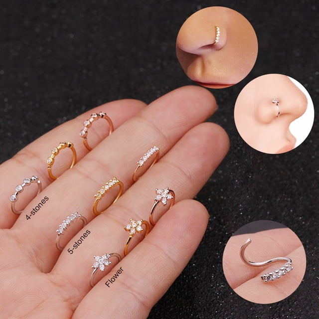 1Pc Women Cubic Zirconia Inlaid Flower Nose Ring Piercing Hoop Helix Earring