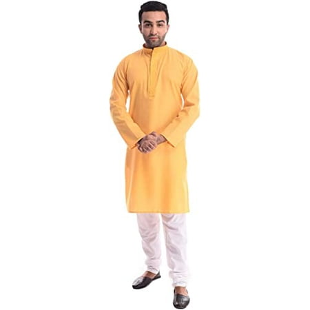 

Royal Kurta Mens Khadi Cotton Embroidered Kurta Pyjama (38 Yellow)