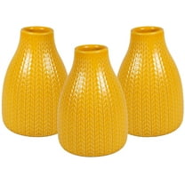 Lemon Yellow Cute Decor Ceramic Vase Set, Decorative Farmhouse Fall Vase for Living Room, Dinning Room, Shelf, Kitchen Island, Mantel, Bathroom, Covered Patio--Textured Fragrant Wheat Pattern