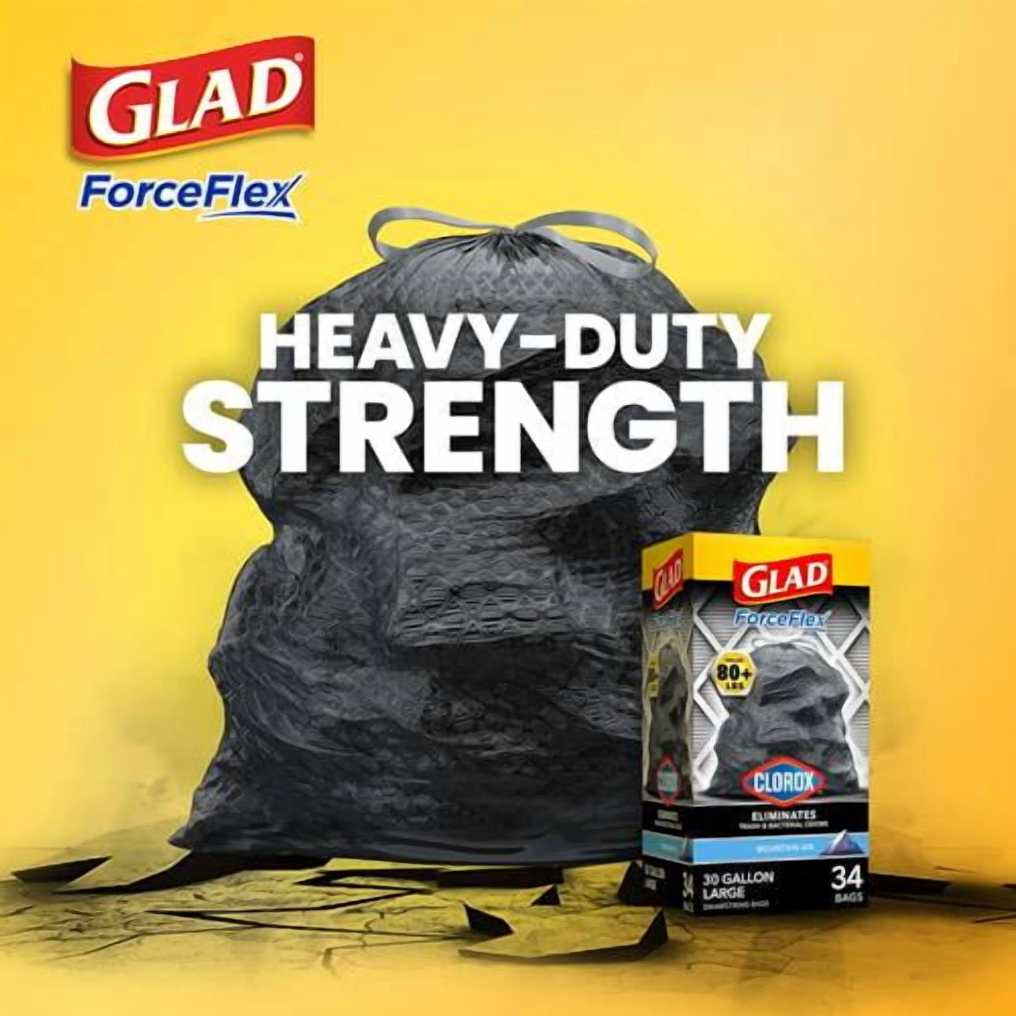 Glad Large Trash Bags, Forceflex With Clorox, 30 Gal, Mountain Air, 50 Ct - Pack of 2