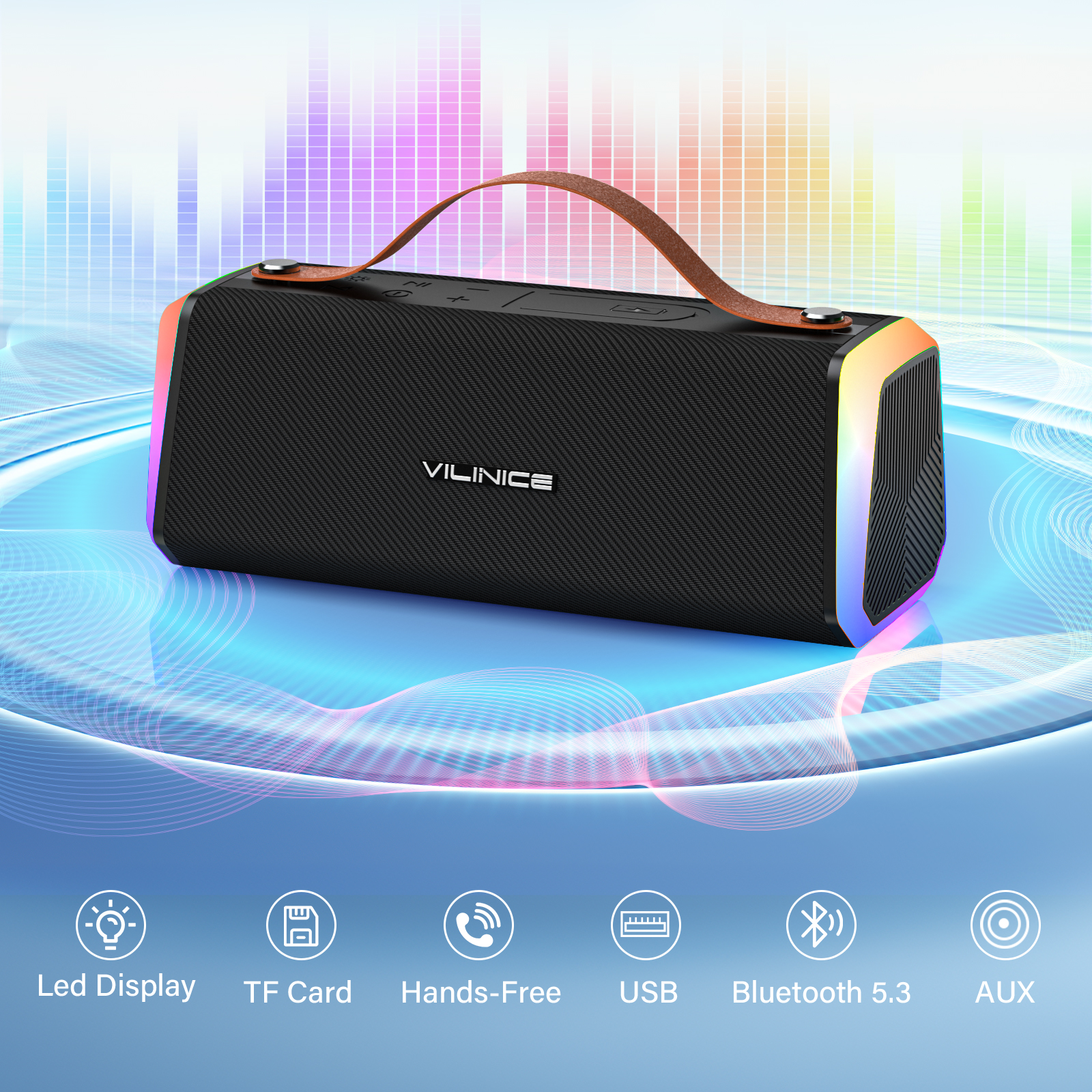 VILINICE Portable Bluetooth Speaker with RGB Lights, Waterproof photo 3