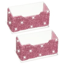 Rhinestone Business Card Holder 2Pcs Crystal Business Card Holders Bling Business Card Organizer Display Stand for Desktop Desk Office Exhibition, Pink