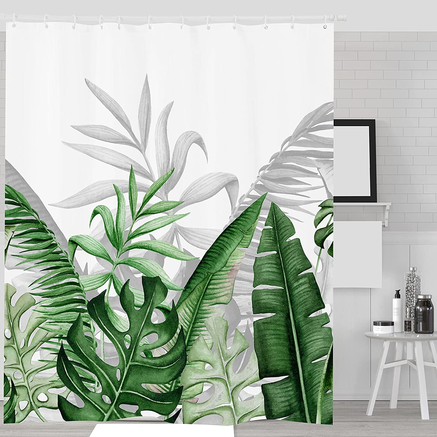 Sage Green Tropical Plant Monstera Pink Shower Curtain Bathroom Accessories  Set