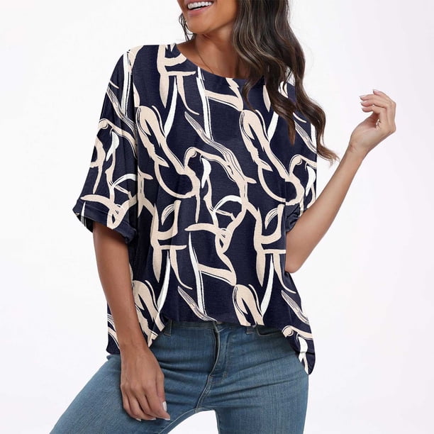 Fiudx Tops para Mujer Blusa Holgada con Estampado de Manga Corta Informal a La Moda para Mujer