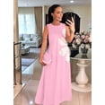 thumbnail image 4 of Women Casual Sleeveless Dresses Crewneck Patchwork Floral Midi Dress Pink M, 4 of 8