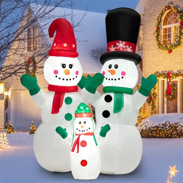 Familia de Muñecos de Nieve Inflable Costway Decoración de Navidad con LED y Soplador 175 cm