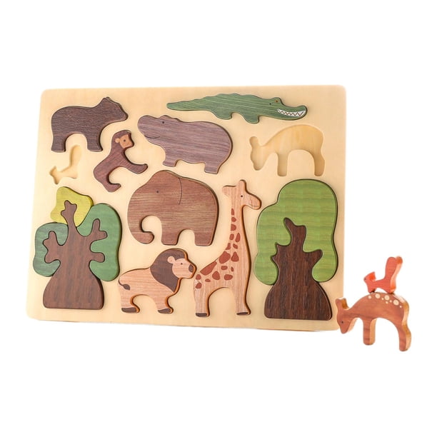 Wooden Animal Block Puzzle Cognitive Hand on Ability Hand Eye Coordination Brain Teasers Educational Toy Building Blocks for Boys and Girls