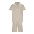 thumbnail image 4 of KKBOTIVE Mens Outfit 2 Piece Set Solid Color Round Neck Short Sleeved T Shirt Set Summer Mens Sweatsuits Beige Size XL, 4 of 5