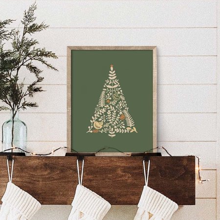 Christmas Tree Print Christmas S Cozy Holiday Wall Art For Christmas Gallery Wall Decor Green And Gold Folk Print- Wall Art Print 16x24 UNFRAMED