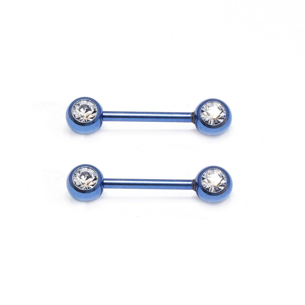 Nipple Ring Anodized Titanium 14G Nipple Piercing Barbell Front Facing Clear CZ