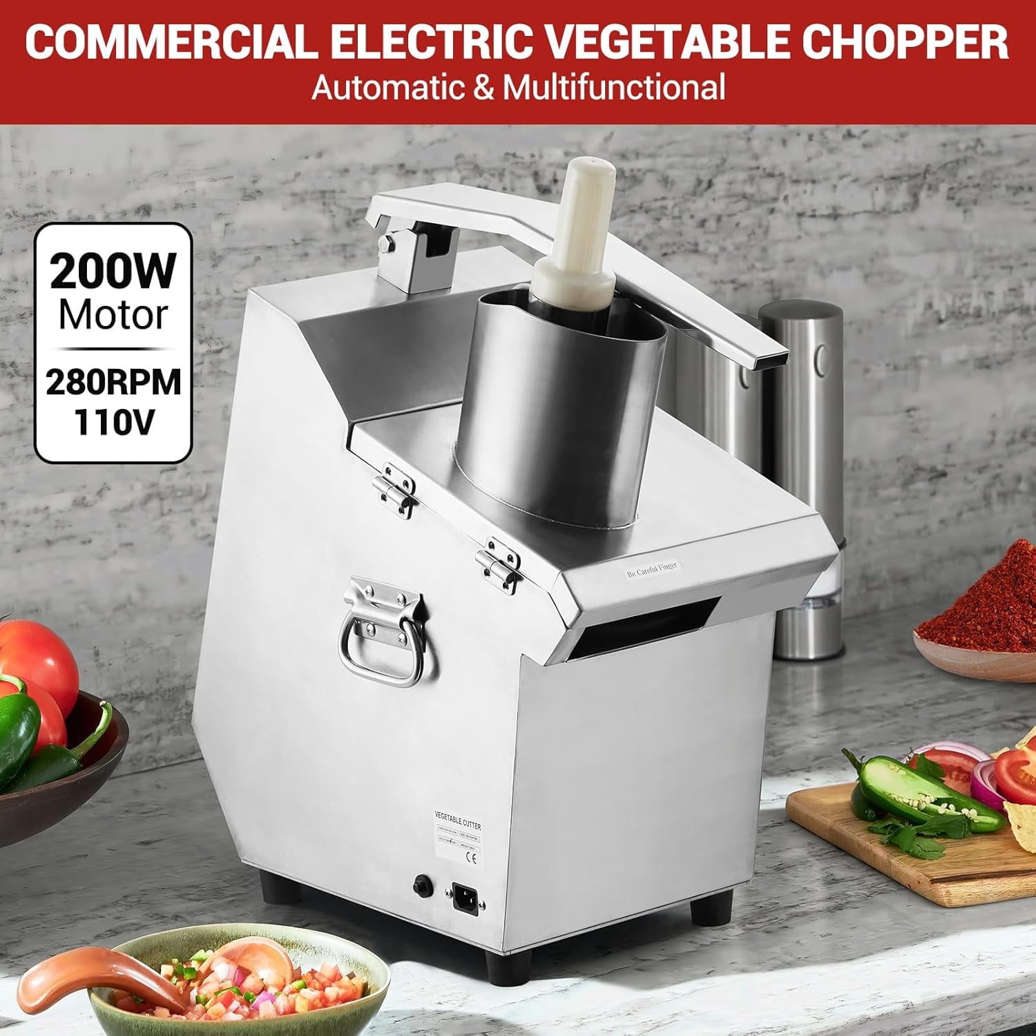 ChaoLink Commercial Food Processor, 3/4/7mm Shred & 2/4mm Slice, Stainless Steel Slicer for Restaurant Kitchen