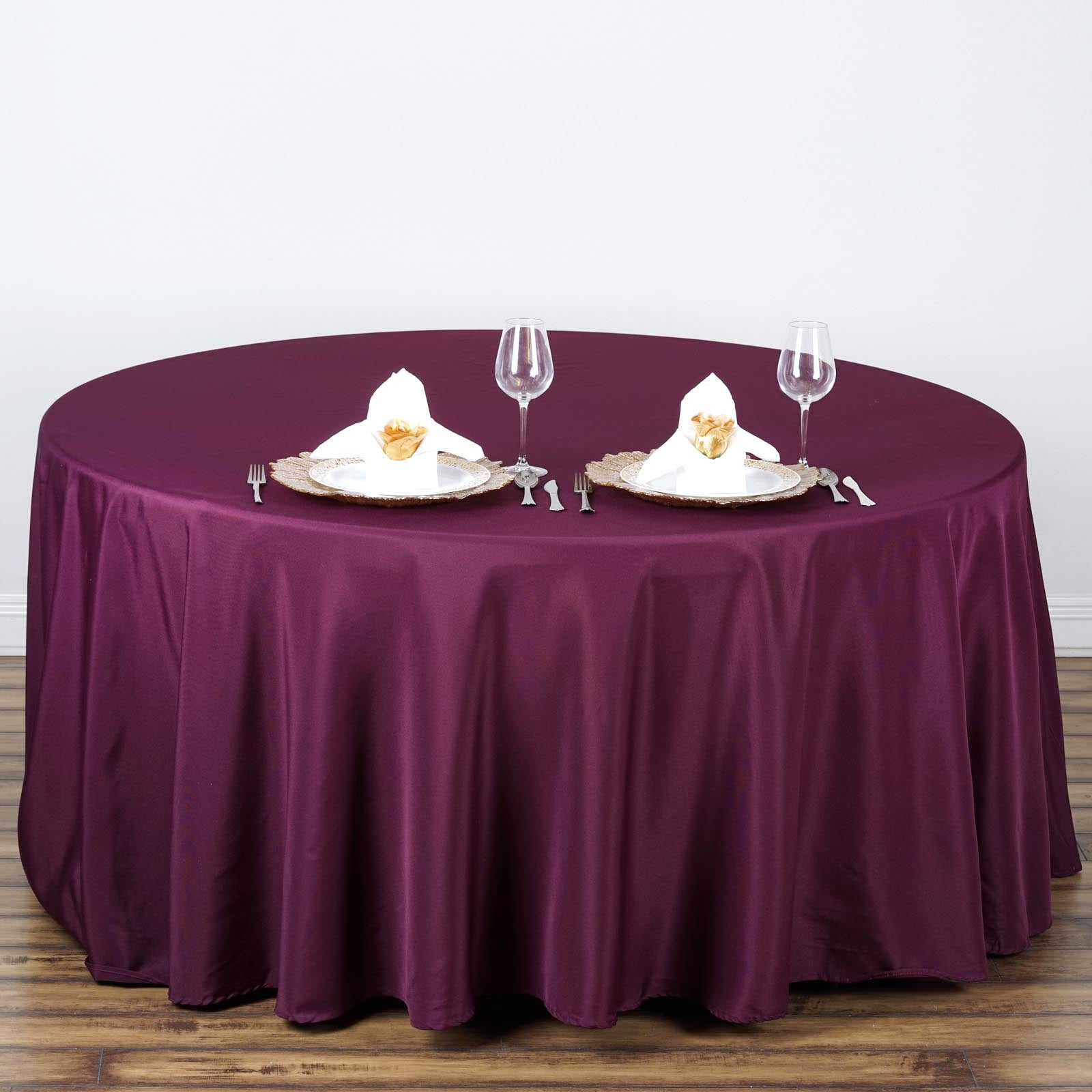 BalsaCircle 108' Round Polyester Tablecloth Wedding Table Linens - Eggplant Purple