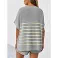 thumbnail image 2 of 2 Pcs Women Striped Outfits Oversized Batwing Short Sleeve Tops High Waisted Shorts Summer Knit Lounge Short Sets, 2 of 6