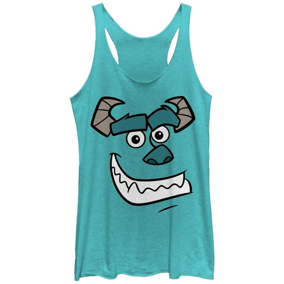 Women's Monsters Inc Sulley Face Racerback Tank Top Tahiti Blue X Large