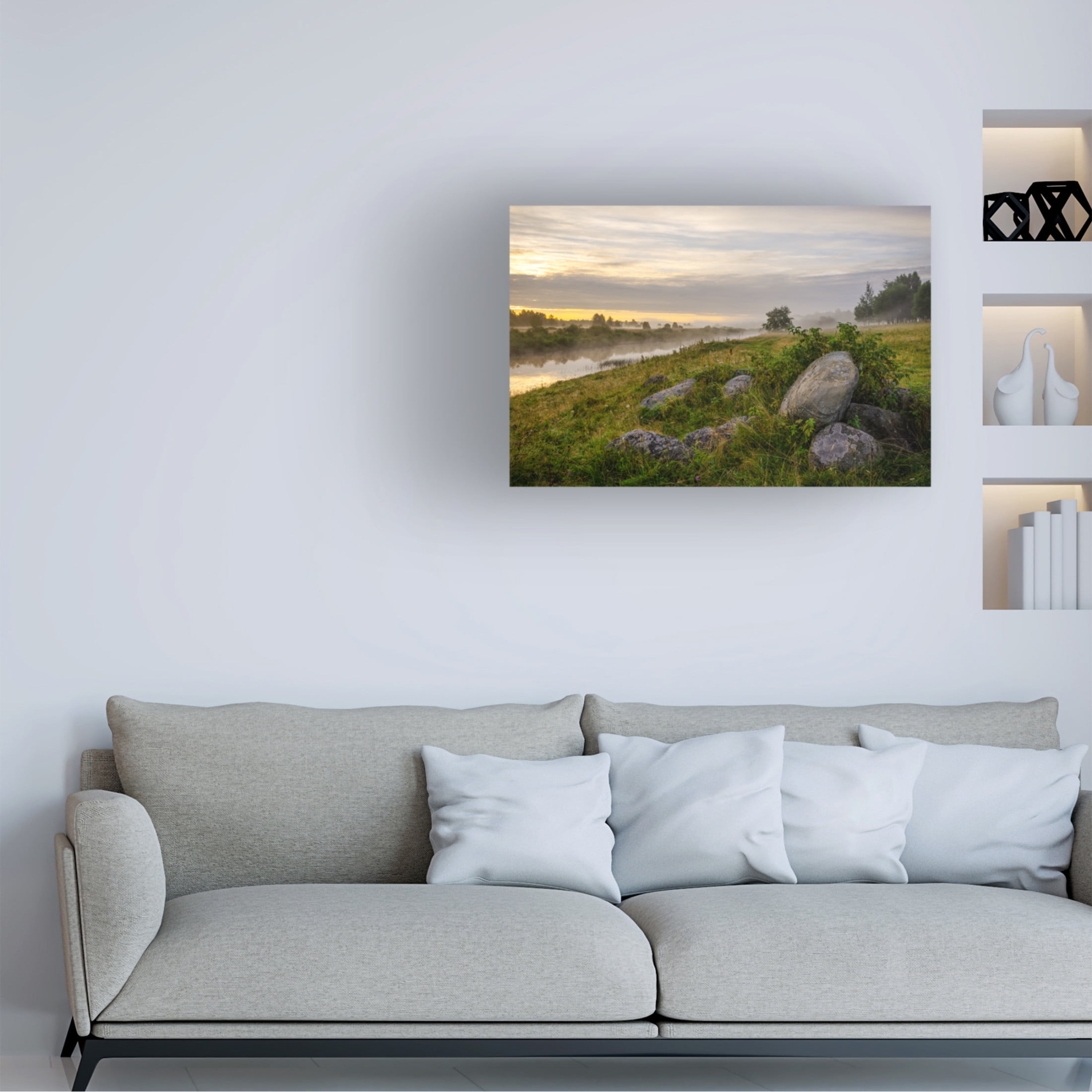 Canvas Wall Art - Yury A Melnikov 'Early Morning On The Bank Of A Small Northern River' Wall Art for Living Room, Bedroom, or Office Décor by Trademark Fine Art - 19 x 12 Inches