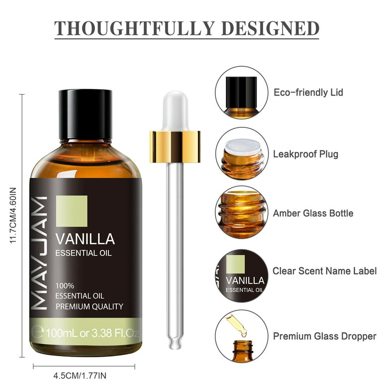 MAYJAM Pure Vanilla Essential Oil for Skin & Diffuser (100ML) - Therapeutic  Grade Oleoresin Essential Oils Vanilla Oil - Fragrant and Long Lasting