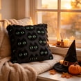 thumbnail image 2 of 3D Flocked Black Cat Throw Pillow, Glow Green Cat Face Square Decorative Cushion, Gothic Spooky Halloween Sofa Accent Pillow, 2 of 4