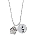 thumbnail image 1 of Delight Jewelry Silvertone Large Paw Silvertone Script Initial Disc - J - Charm Necklace, 20"+3", 1 of 4