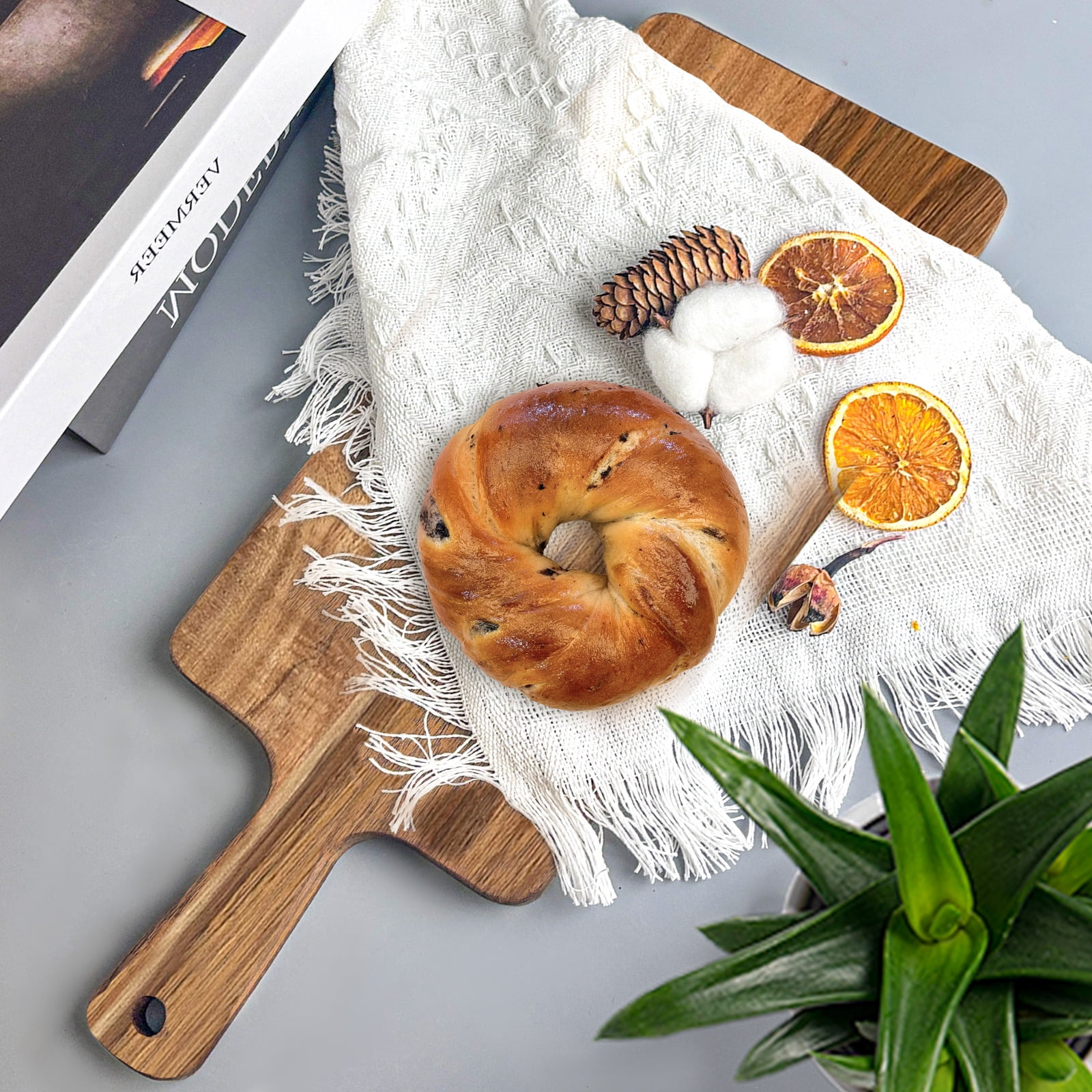 5 Pack Acacia Wood Cutting Board Bulk Wooden Serving Tray Kitchen Chopping Boards with Handle for Laser Engrave (17 x 6 Inch)