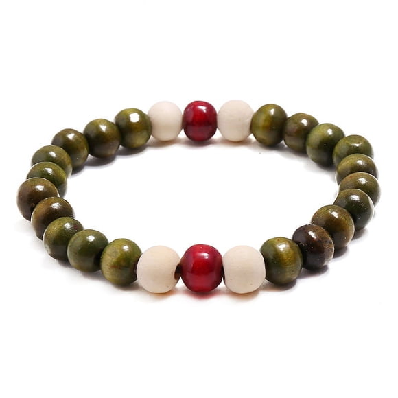 Nvzi Pulsera elástica con cuentas de madera para hombre, color verde