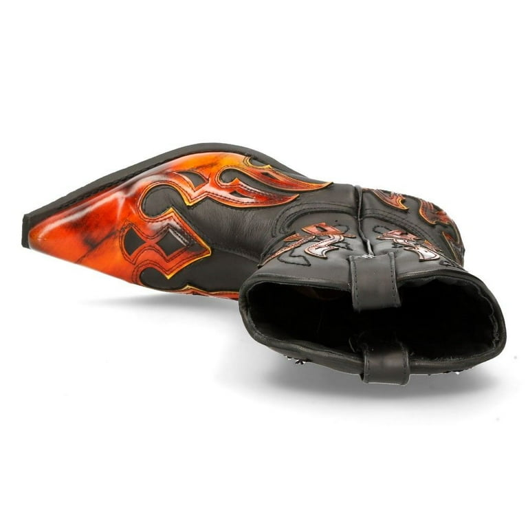 New Rock 7921-S2 Leather Black Red Flame Cowboy Leather Gohic Punk